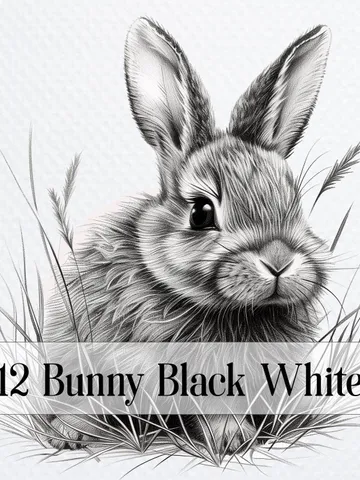 12 Bunny Black White PNG Bundle, Line Art Clipart, Printable Watercolor Sublimation, Digital download, Paper craft, junk journal $2.64