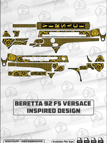 Beretta 92 Fs Scroll And Versace Inspired svg Design: Engrave Files | Engraving Art | laser Cut $69.99