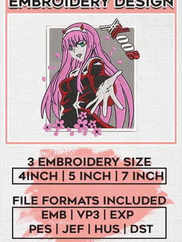 Zero Two Embroidery Designs, Zero Two Logo Embroidery Files, Darling in the Franxx Machine Embroidery Pattern EMB_ANIME_229 $6.99