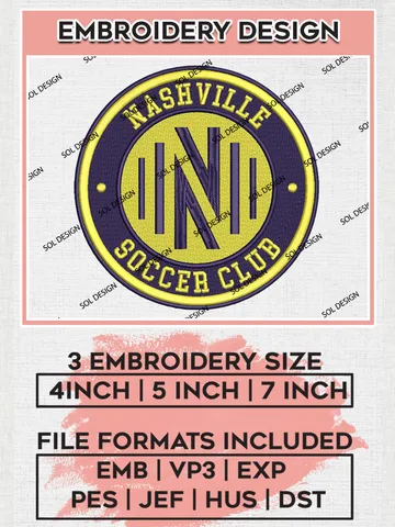 Nashville SC Soccer Team Logo Embroidery Design, MLS Nashville SC Logo Embroidery Files, Soccer Team Machine Embroidery, Machine Embroidery Design $6.99