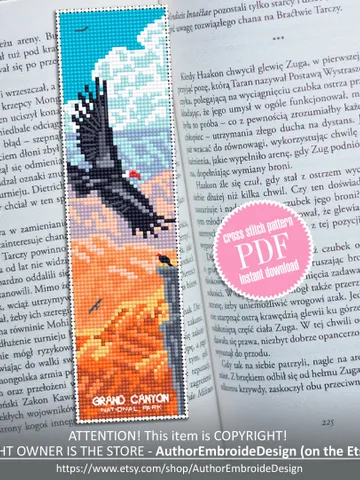 Grand Canyon national park bookmark cross stitch pattern PDF instant download Nature cross stitch chart, Digital bookmark pattern PDF #B188 $4.40