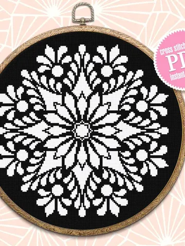 Mandala cross stitch pattern download PDF Monochrome cross stitch chart Flower mandala pattern digital Floral ornament embroidery PDF #M3 $4.60