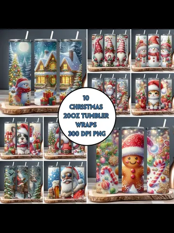 Christmas Bundle Tumbler Wrap png, 10 Festive Christmas Sublimation Designs for 20 Oz Skinny Tumblers, Christmas Gnomes with Gingerbreads $4.50