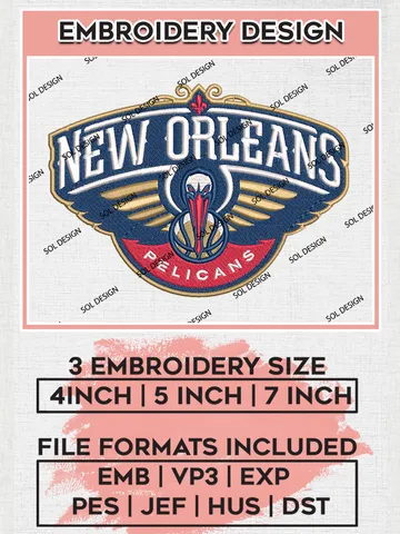 NBA New Orleans Pelicans Logo Embroidery Design, NBA New Orleans Pelicans Machine Embroidery Files, NBA Machine Embroidery Design, Machine Embroidery Design, Digital Download $6.99