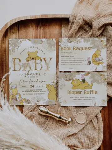 Classic Winnie Pooh Baby Shower Invitation Set; Neutral Baby Shower Template; Wizard Baby Shower Invite; Honey Bear Invite Winnie Pooh pooh1 $22.95