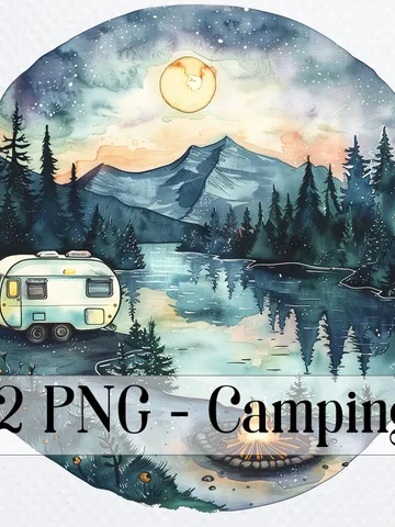 12 Camping Trailer PNG bundle, Traveling png pack, Printable Watercolor Camping Clipart for sublimation, tourism, Paper craft, junk journals $2.64