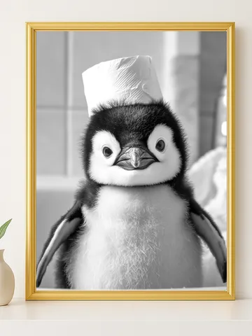 Cute Baby Penguin Bathroom Wall Art, Funny Arctic Bird with Toilet Paper, Black and White Digital Download, Penguin Nursery Décor