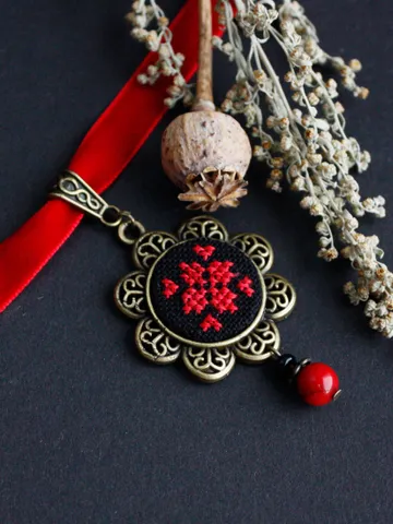 Red coral Ukrainian slavic choker necklace for vyshyvanka Thin red black choker with bead charm Traditional Ukraine folk jewelry souvenir $32.00