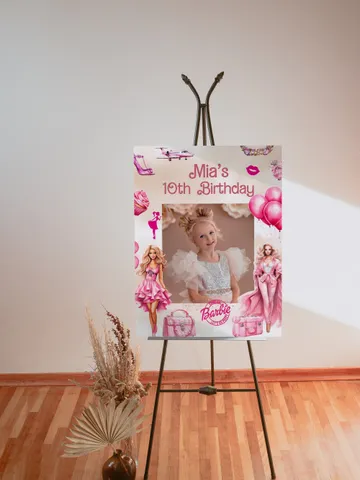 Photoframe banner editable template hot pink doll birthday party template photoprop bar12 $11.62