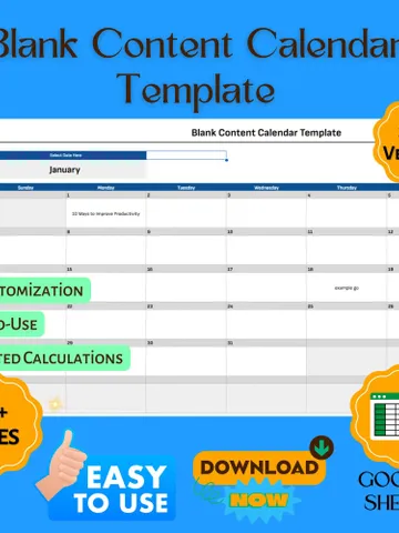 Blank Content Calendar Template, Undated Social Media Planner, Google Sheets Editorial Schedule, Digital Marketing Organizer $6.90