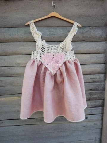 Pinc organic baby Heart dress, cotton baby dress, Toddler cotton pink dress, girl pink dress, party baby linen dress, preemie $140.00