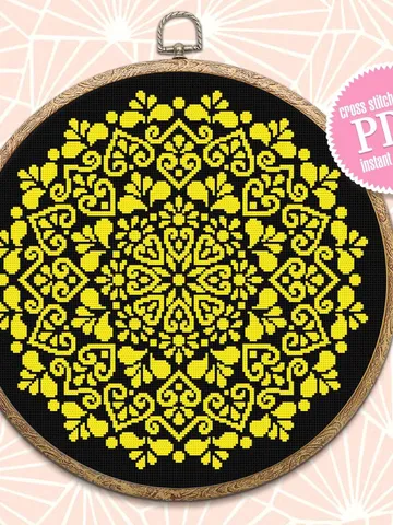 Mandala cross stitch pattern download PDF Monochrome floral ornament cross stitch chart, Easy mandala embroidery PDF, DIY Home decor #M115 $4.60