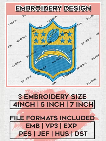 NFL Los Angeles Chargers Logo Embroidery Design Files, NFL Chargers Embroidery Designs, NFL Embroidery Designs, NFL Los Angeles Chargers Machine Embroidery Design, Digital Download $6.99