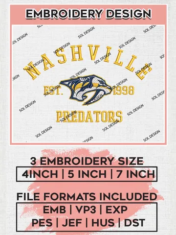 NHL Nashville Predators Est 1998 Embroidery Files, NHL Nashville Predators Machine Embroidery Designs, NHL Embroidery Designs, NHL Machine Embroidery Designs, Digital Download $6.99