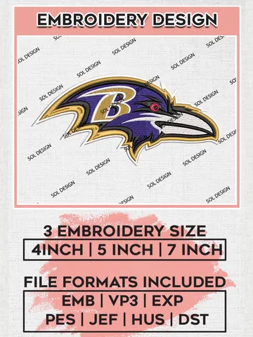 Baltimore Ravens Embroidery Designs, NFL Ravens, NFL Embroidery Designs, NFL Baltimore Ravens Machine Embroidery Design, Digital Download $6.99