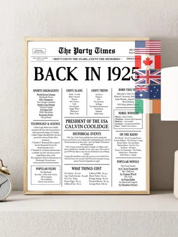 1925 100th Birthday | Back in 1925 | Last Minute Gift | Fun Facts 1925 | 40th Birthday PRINTABLE Poster Sign For USA, Canada, Australia, UK $7.00