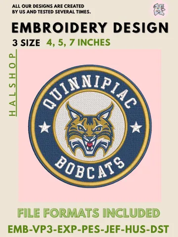 Quinnipiac Bobcats NCAA Team Logo Embroidery Design Files – College Mascot Pattern, 3 Sizes Machine Embroidery, Instant Digital Download $6.99