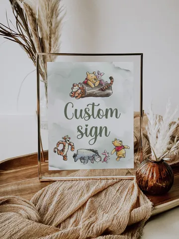 Editable Custom sign Hundred Acre Wood First Birthday party sign; Winnie the Pooh Party; Classic Pooh Party Birthday Download; wp2 $11.62