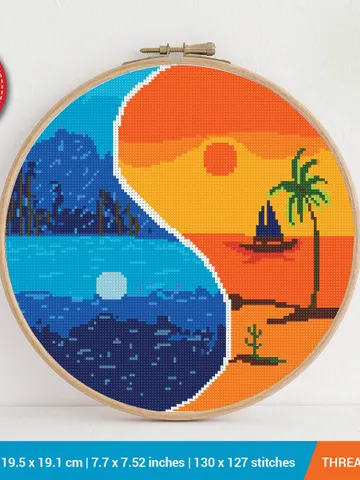 Yin-Yang Nature Cross stitch pattern | Embroidery Pattern | Instant Download | Embroidery Designs $5.94