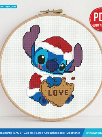 Stitch with cookie, Lilo and Stitch cross stitch pattern, Love Hawaii, nursery decor, beginner, modern chart, DIY, embroidery, instant PDF $4.60