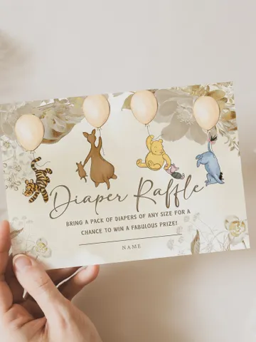 Classic Winnie Pooh Baby Shower diaper raffle; Neutral Baby Shower Template; Winnie Baby Shower diaper raffle; Honey Bear; Winnie Pooh wb12 $9.82