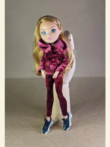 Handmade burgundy velvet hoodie & leggings set for 10.5 inch female dolls $12.00
