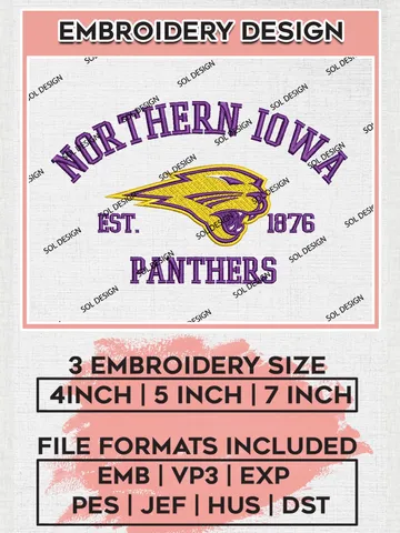 Northern Iowa Panthers Est 1876 Logo Embroidery Designs, NCAA Northern Iowa Panthers Team Embroidery, NCAA Team Logo, 3 sizes, Machine embroidery Files, Digital Download $6.99