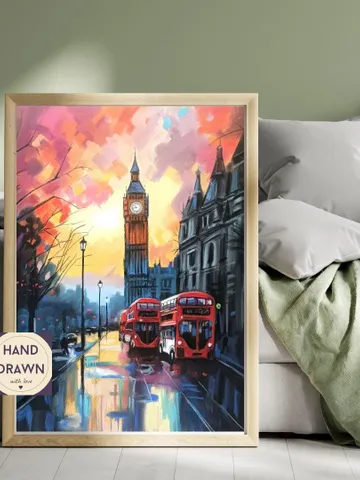 New house gift personalize | Living room wall art | Big Ben London hand drawn pastel painting $65.00