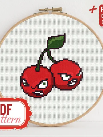 Cross stitch pattern Cherry Bomb Cross stitch pattern Plants vs Zombies PDF Format Instant Download Home decor Modern $5.94