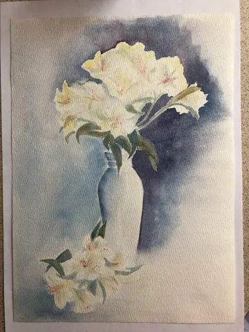 Freesia flowers in vase wall art hand painted modern watercolour painting $52.00