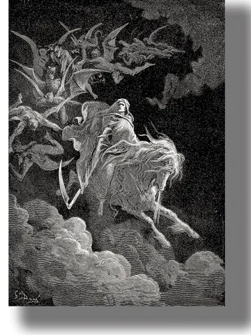 The vision of Death. Skeletons, demons and a rider on a pale horse. $22.00