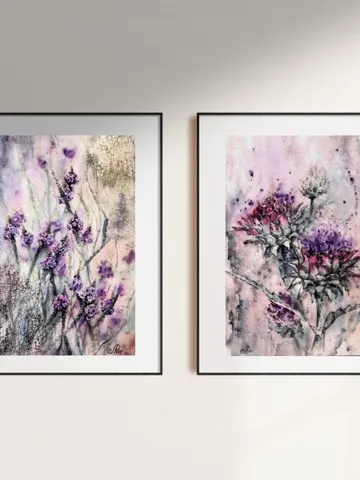 Flowers Watercolor Painting Floral Set of 2 Prints Wildflowers Wall art Flowers Prints Artichoke Art $62.87