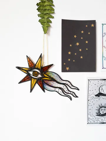 Stained glass ornament, Celestial home decor, Star Art $108.00