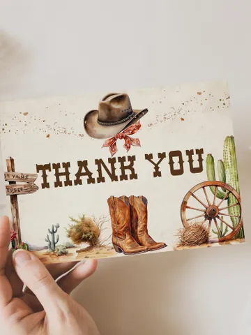 Editable Thank you card First Rodeo First Birthday party thank you; Wild Wess#t Party; our little cowboy Party Birthday ; fr12 $8.13