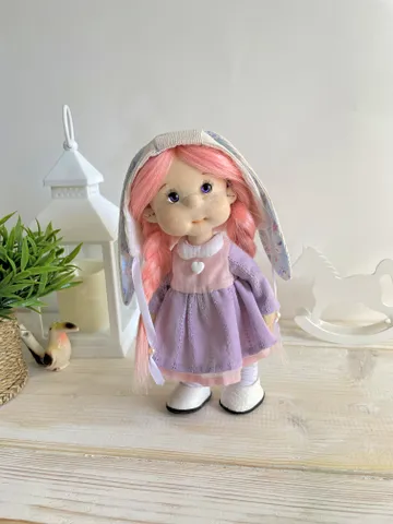 Handmade Bunny Textile Doll  Waldorf Style Collectible Art Doll Heirloom Gift (20cm) Birthday Gift for Girl $175.00