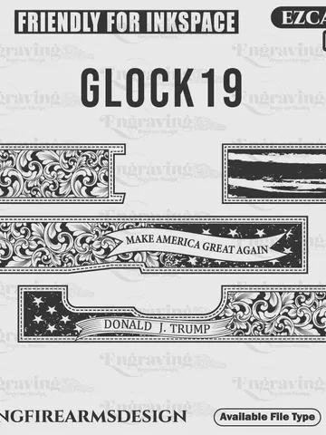 Glock19 Donald Trump and Scroll With lasercut,laserengraving,fiberlaser,svg,svgdesign,rosescroll,engravingfiles,laserpattern,engravingdesign $59.99