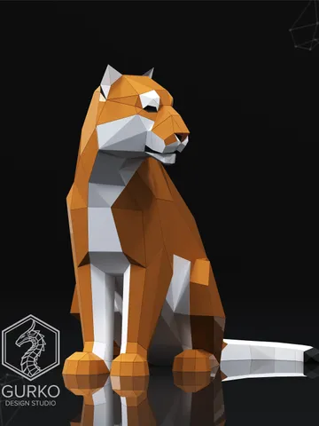 Papercraft Sitting Tiger Turned, Cat, Digital Template, PDF Download, Gurko, LowPoly, Pepakura, DIY Origami Sculpture, Paper Party Decor $19.00