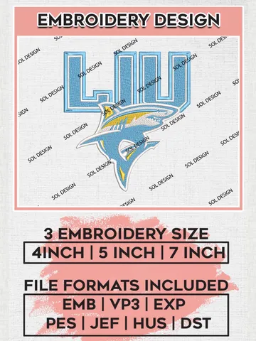 NCAA LIU Sharks Team Logo Machine Embroidery Design, NCAA Long Island University Sharks Team Design Design files, NCAA Team Embroidery Designs, NCAA Machine Embroidery Designs, Digital Download $6.99