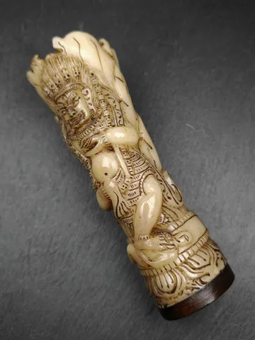 Leg Bone Carved Dudjom Troma Nagmo Pen holder,Black Wrathful Dakini Kapala Cup,Gandhanara Old Tibetan Buddhism Decor,20th,140mm × 40mm $1,399.99