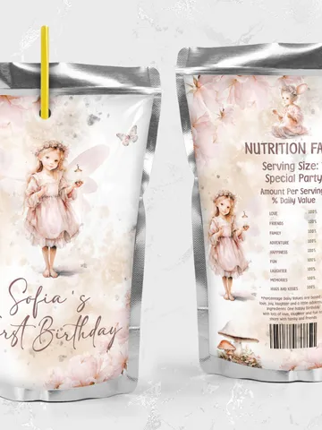 Editable Fairy Birthday juice label template Fairy Floral Birthday Magical Enchanted Fairy Birthday  Pixie Fairy juice Party Magical fa12 $12.78