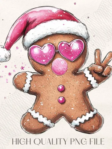 Retro Gingerbread Pink Christmas blowing bubble png Christmas Sublimation Digital Design Download,Vintage Christmas Png Santa Sunglasses $4.56