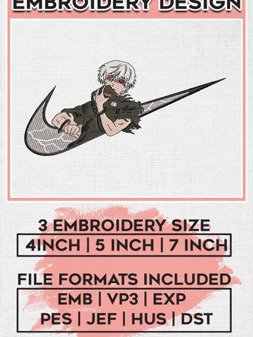 Nike Kaneki Ken Embroidery Design, Anime Embroidery Files, Tokyo Ghoul Machine Embroidery Digital Download EMB_ANIME_195 $6.99