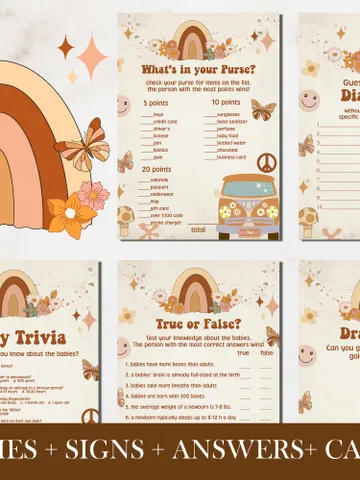 Groovy Baby Shower Games; Let's get groovy piece love; Printable daisy boho Baby Shower Party Games; groovy Shower Games; $11.62