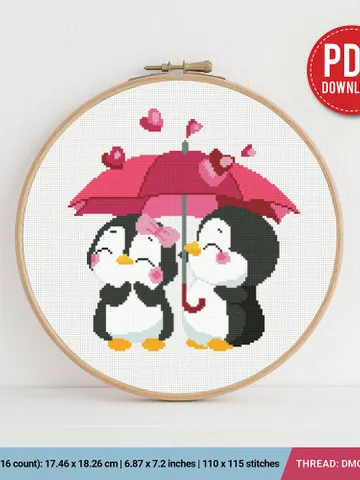 Funny Penguins Love Heart, ornament, nursery decor valentine's day cross stitch pattern, counted, chart, gift DIY, embroidery, instant PDF $5.94