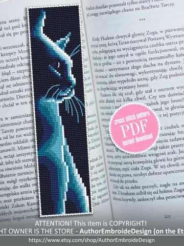 Bookmark cross stitch pattern download PDF Funny cross stitch cat silhouette Cute Black cat Handmade bookmark digital Cat lover gift #B64 $4.40