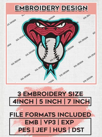 MLB Arizona Diamondbacks Logo Embroidery Files, MLB Arizona Diamondbacks Team Embroidery, MLB Teams, 3 sizes, MLB Machine embroidery designs, Digital Download $6.99