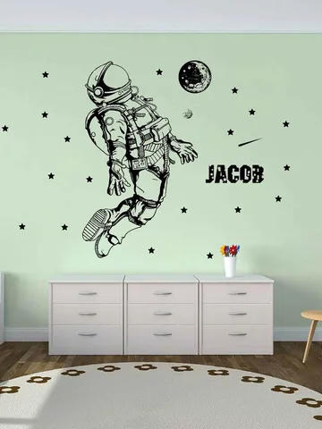 Personalized Astronaut Wall Decal Space Stars Name Sticker ik3949 $23.99