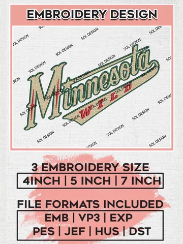 NHL Minnesota Wild Text Logo Embroidery Designs, NHL Minnesota Wild Team Logo Embroidery, Hockey Team Logo Emb Files, NHL Wild Logo, Machine embroidery Files, Digital Download $6.99