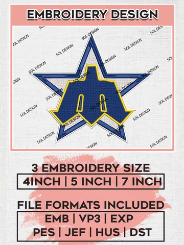 Seattle MarinersLogo Embroidery Designs, MLB Seattle Mariners Embroidery Design, MLB Embroidery Design Files, MLB Logo, 3 sizes, Machine embroidery Files, Digital Download $6.99