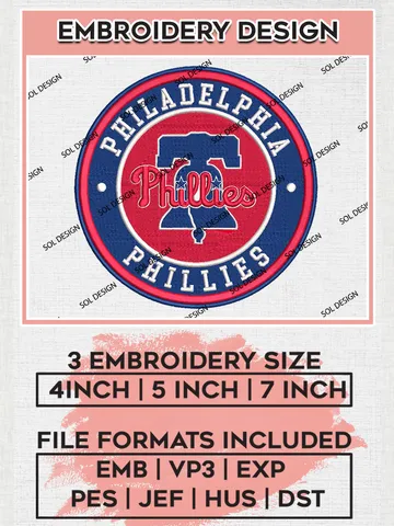 Philadelphia Phillies Team Logo Embroidery Design, MLB Team Embroidery files, Philadelphia Phillies Baseball Team, Phillies Team, Digital Download $6.99